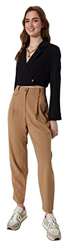 Trendyol Pantalon Carotte Taille Haute pour Femme, Vison, 68