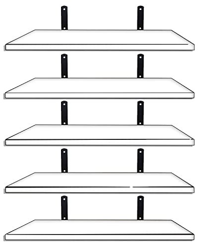 Mardili Shelves Wood Wall Mounted Shelf, Rustic Shelves Set of 5（White）, 42x15x1.5cm