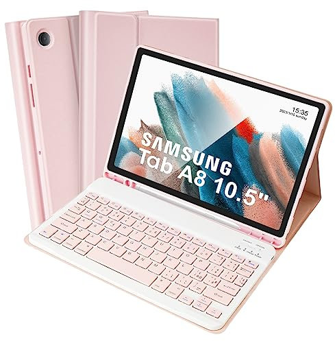 SOPPY Custodia per Tastiera Samsung Galaxy Tab A8, Italiano QWERTY, Custodia con Tastiera Rimovibile per Samsung Galaxy Tab A8 10,5 2022/2021 (SM-X200/X205/X207), Rosa