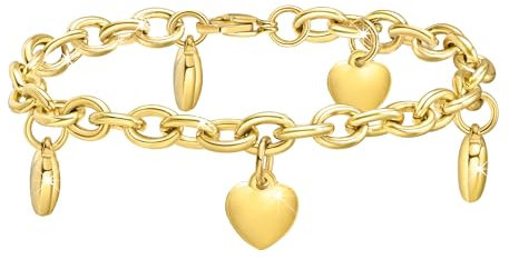 Gold Herz Armband Damen Edelstahl - Gold Armbänder Freundschaftsarmband Armkette mit Herz Anhängern für Sie,Valentinstag Geburtstag Weihnachten Geschenke Schmuck für Frauen Mädchen Freundin 19cm