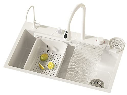 Fregadero Cocina Fregadero Fregadero Fregadero de Cocina Fregadero de Acero Inoxidable Nano 304 Blanco Fregadero de Lluvia Volador en Cascada Nuevo Fregadero Individual Grande para mostradores de Bar