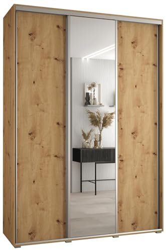 Kleiderschrank mit Spiegel Davos 3 Garderobenschrank - Schrank Schlafzimmer - Mehrzweckschrank 3 Schiebetüren - Regalen - Flur Möbel - Kleiderstange Schrank - Allzweckschrank - closet - Gaderobe