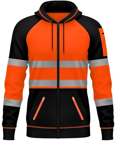 trending babz Mens Hi Viz Vis Reflective Zipper Patched Fleece 3 Zip Up Pockets Sweatshirt Work Wear Hoodie Top Jacket