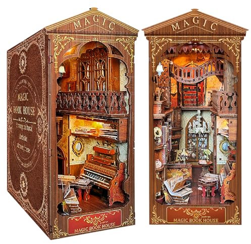 Quanquer Kit de coin-lecture à assembler soi-même, puzzle 3D avec meubles et LED, maison miniature en bois, décoration, cadeau créatif pour anniversaire, Noël, Saint-Valentin (livre magique)
