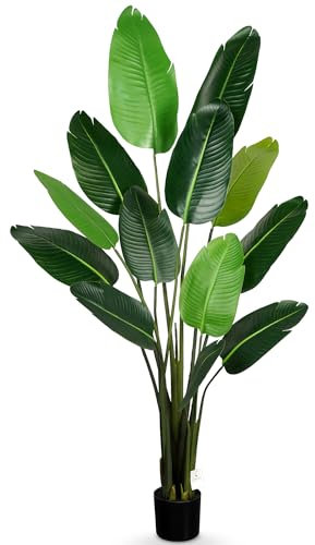 Leflos 180cm künstliche Paradiesvogel Pflanze mit 13 verstellbaren Blättern, lebendige Strelitzia Reginae Aiton nur für den Innenbereich, Bananenbaum deko für Büro, Laden, Wohnung und Party
