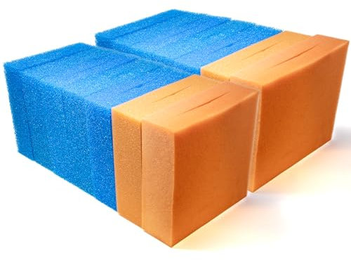 VIALIA 14x Filterschwamm Teichfilter geschlitzt kompatibel mit Oase BioTec 30, 25 x 25 x 8 cm, 10x Blau grob 4X Rot fein, Teichfilter Ersatzteile
