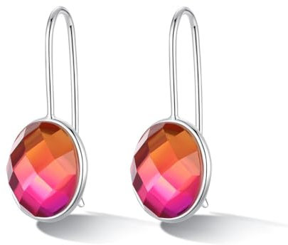 MetJakt 925 Silber Hängeohrringe für Damen mit Echtem Naturstein und Kristallen Bunt Glitzer Farbwechselnde Edelstein Ohrringe Damenschmuck (Padparadscha)