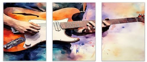 veces Musik Wand Kunstdruck Abstraktes Leinwand Bilder, Gitarre Musik Kunst Wandbild Kunstdruck Wanddeko Wanddekoration Deko Kunst Modern Textur für Büro - 60x80cmx3 Ungerahmt