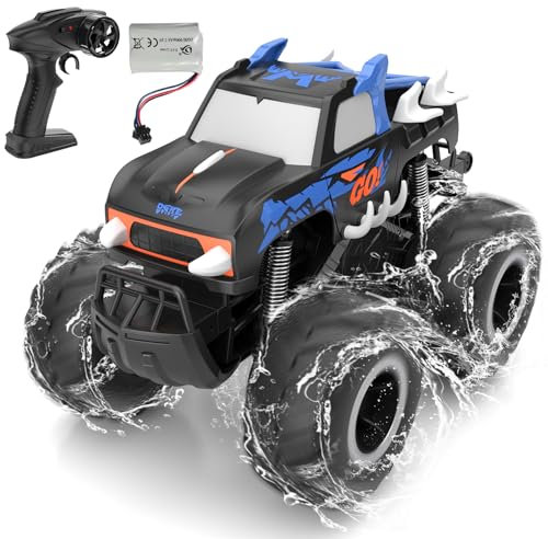 Monster Truck Amphibie 1:16 Ferngesteuhrtes Auto,Mini Elektro-Spielzeugautos Rock Crawler Wasserdicht Staubdicht RC Monster-Truck 4WD Felskletter RC Car (Blue)