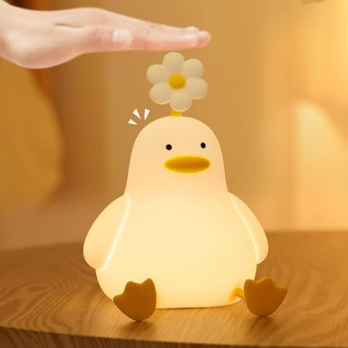 Lewondr Enten Nachtlicht Kinder, Niedlich Weich Silikon Dimmbar Touch Nachttischlampe mit Timer & 3 Helligkeiten, Wiederaufladbar LED Lampe für Baby Mädchen Jungen Kinder Kinderzimmer Nachttisch, Weiß