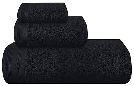 MALLONI HOME Ultra Soft 3er-Pack Baumwoll-Handtuch-Set, enthält a übergroße Badetücher 70 x 140 cm, a Handtücher 40 x 60 cm und a Waschbetten 30 x 30 cm, Schwarz