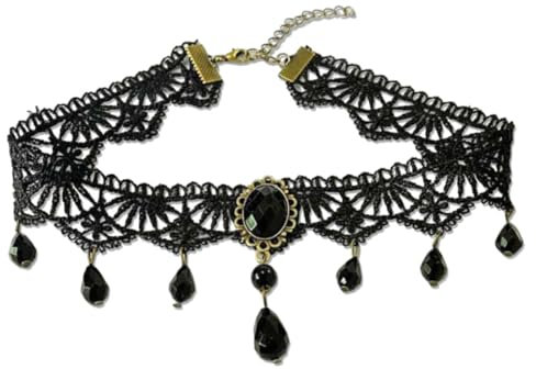 LEEQBCR 1 Stück Gothic Personalisierte Halskette, Schwarz Sexy Spitze Kragen Quaste Edelstein Halskette Halloween Party Zubehör für Frauen Mädchen