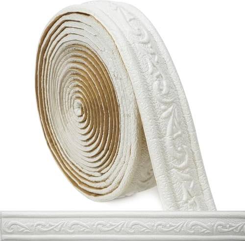 WAPANE 180 x 1.57 3D Wall Edging Self Adhesive, Pattern Molding Peel and Stick Wallpaper Border, Flexible Wall Base Moulding Trim Mirror Border Wall Lines White, 2PC
