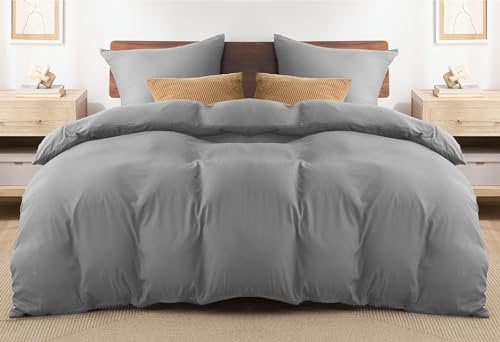 REHAN & CO Double Duvet Set Grey– Soft Brushed Microfiber Bedding Duvet Cover Sets – Plain Quilt Cover With Pillow Cases.