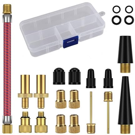 EUZUXU Fahrradventil Adapter Set, Autoventil Adapter und Französisches Ventil Adapter, Ballnadel und Kompressor Ventiladapter, Luftpumpe Adapter mit Sortierbox