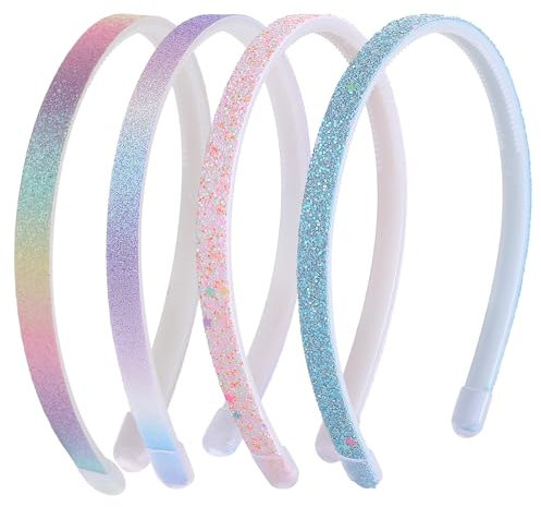 Molain Lot de 4 serre-têtes à paillettes, mignons bandeaux antidérapants en plastique avec dents, serre-tête pour enfants, filles, accessoires de cheveux pour petites filles
