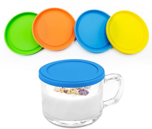 4 Stück Joghurtdeckel, Dosendeckel Wiederverwendbarer Deckel für Joghurtbecher 500g Joghurt Mehrwegfrischedeckel Silikon Glasabdeckung, 9.8cm Silikondeckel Untersetzer Rund Staub Silikon Tasse Deckel