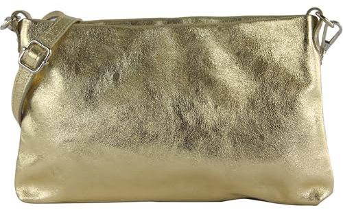modamoda de T258 Damen Leder Umhängetasche Clutch Kosmetiktasche handmade in Italy, Farbe:Lightgold Metallic