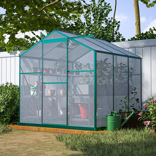 Greenhouse Aluminium 6' x 6' Green Polycarbonate Panels by Garden Universe Inc Free Base GH6x6G-Amz