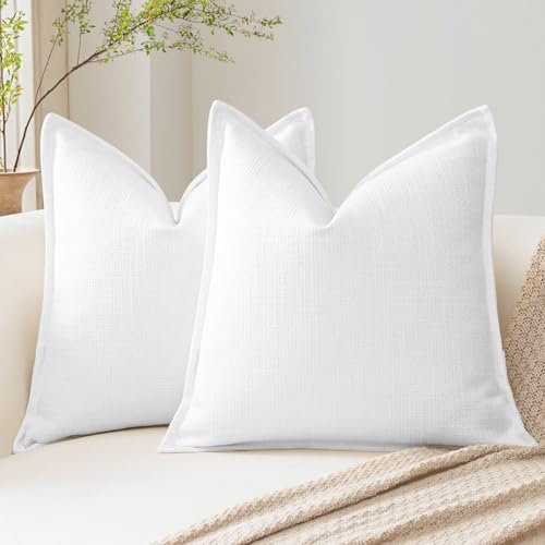 Artscope 2er Set Kissenbezüge Einfarbig Wurfkissenbezug Leinen Kissenbezug 50x50 cm Moderne Kissenhülle Dekokissen Sofakissen für Wohnzimmer Schlafzimmer Zuhause Dekor Weiß