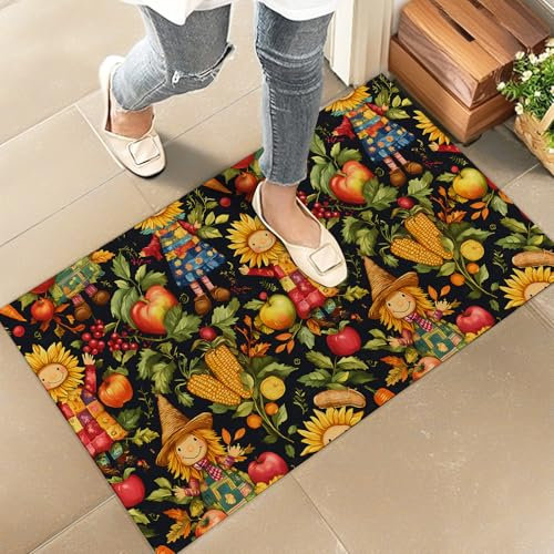 amepay Fußmatte für den Innenbereich, Motiv: Herbsternte Vogelscheuche – stilvolle 43,2 x 74,9 cm Vliesstoff-Fußmatte mit Herbstgemüse-Design, für Veranda, Schlafzimmer, Wohnzimmer –