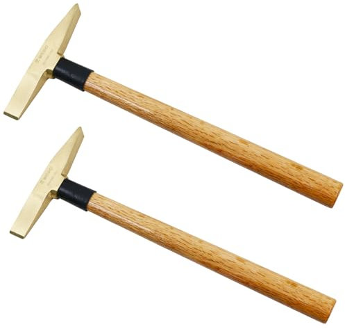 WEDO Set di 2 martelli per saldatura in ottone, 150 g + 150 g, manico in legno, martello per scalatura, martello per scheggiatura, lunghezza 330 mm