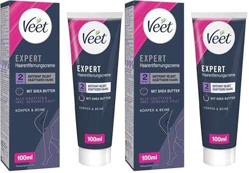 Veet Expert Haarentfernungscreme für Körper & Beine - Enthaarungscreme für alle Hauttypen, inkl. sensibler Haut - 100 ml (Packung mit 2)