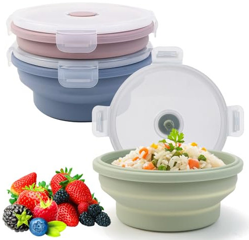 VAIAV Faltbare Brotdose, 3 Stück 550ML Faltbare Frischhalteboxen, Faltbare Dose Silikon mit Deckel, Faltbare Lunchbox