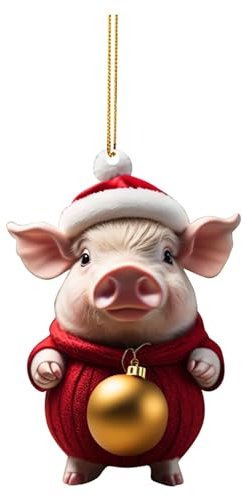 Xmas Deko, Weihnachtsdeko Schwein Anhänger Schwein Weihnachtsbaumschmuck Lustige 2D Acryl Anhänger Christbaumschmuck Geschenk für Schweineliebhaber Autospiegel Weihnachtsschmuck