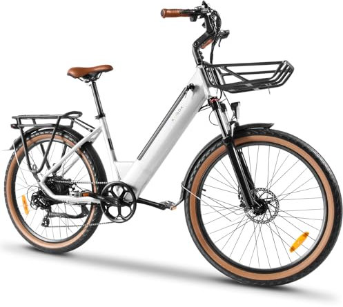 KAISDA Electric Bike 26 Zoll Elektrofahrrad E-Bike Pedelec Mit 250W Motor 36V 16Ah Abnehmbarem Li-ion Akku Bis Range 100km,7 Speed MTB Ebike for Adults,LCD Display,Weiß