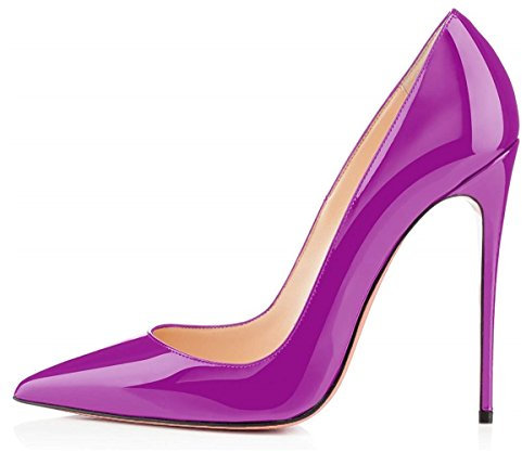 EDEFS Damen Slip On Pumps mit Stiletto Heel Geschlossen Spitz Zehe High Heel 4,5 Zoll Ideal für Modische Party Büro und Sexy Outfits Lack Violett EU39