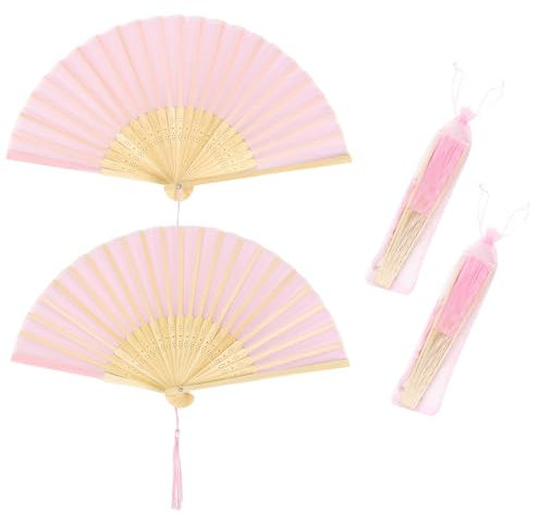 Handfächer Rosa, Fächer Rosa, 2 Stück Klein Handfächer aus Stoff, Faltbare Fächer mit Quaste und Fan-Tasche, Hochzeitsfächer, für Sommer, Hochzeit, Aufführung, Dekoration