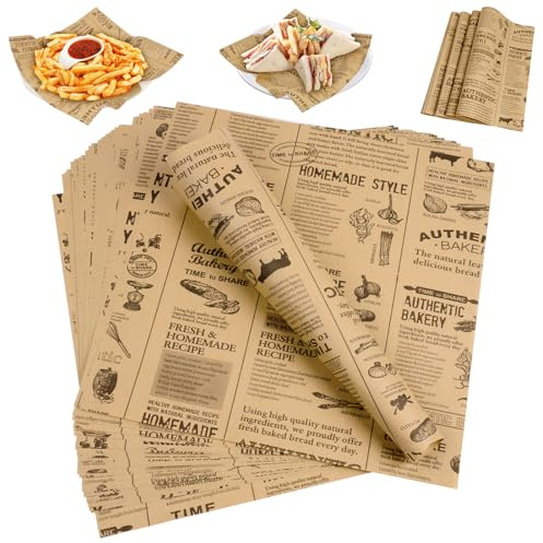 HAGOT 100 Stk Burger Papier, Deli Papierblätter, Käsepapier, Sandwich Papier, für Burger, Käse, Kuchen, Pommes, Butterbrot, 25 x 25 cm