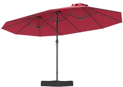 COSTWAY Doppelsonnenschirm mit Ständer, 443 x 263 cm, Sonnenschirm Groß XXL, UPF 50+, Gartenschirm mit Kurbel, Terrassenschirm, Marktschirm für Garten, Terrasse & Pool (Rot)