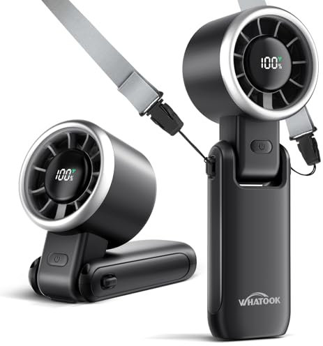 WHATOOK Portable Fan Rechargeable Mini Fan: Hand Fan with Air Turbo Tech, 4000mAh and 5 Speeds Led Display, 3 IN 1 Foldable Small Personal Fans for Travel, Outdoor, Working, Shopping (Black)