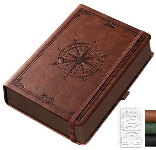 AUTEMPO Notizbuch Dotted A5, Leder Hardcover, 320 Seiten Bullet Dot Grid Journal, 100gsm Papier(14.5 x 21 cm), Skizzenbuch mit 1 Innentasche, Geeignet für Männer und Frauen, Braun