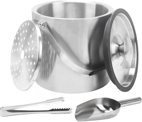 Minnnhua 3L Cubiteras Para Hielo Grande De Doble Pared De Acero Inoxidable | Hielera Portátil Cubiteras para Botellas Champanera con Tapa Colador Cuchara Hielo Y Pinza para Bar Fiestas de Picnics