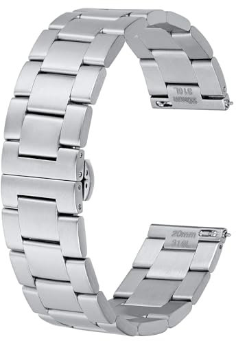 BISONSTRAP Hochleistungs Metall Uhrenarmband 19mm, Konisch Aulaufende Armband, 316L-Edelstahl, Faltschließe, Silber