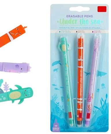 3er-Pack Radierbarer Kugelschreiber, 2025 süße Radiergummis, Radierbare Stifte Unterwasser Edition, Radierstift, Seepferdchen Schildkröte Radierbarer Stift, Gelstift, Erasable Pen Under The Sea