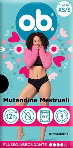 o.b. Mutande Mestruali Classic XS/S, Mutandine assorbenti per Flusso Medio e Abbondante indossabili Fino a 12 Ore, Mutande Ciclo mestruale Donna Lavabili e riutilizzabili, 1 unità - Esclusiva Amazon
