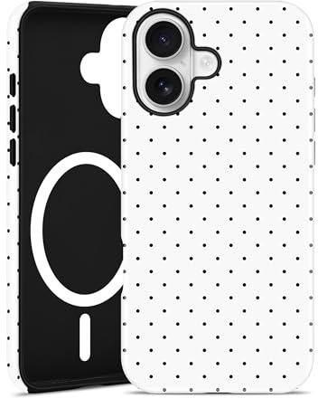 Jusy Polka Dot Magnetic Phone Case for iPhone 16, White | Compatible with MagSafe, Cute Polka Dots Aesthetic Design, Wireless Charging, TPU and PC Shockproof
