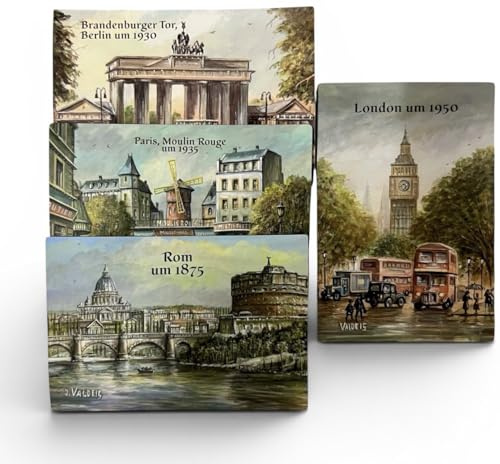Valdeig 4X Kühlschrankmagnete XL, 8 x 5,5 cm, Rom London Berlin Paris | Typisches Souvenir, Tiber Engelsburg Vatikan, Big Ben Moulin Rouge, Brandenburger Tor, Fotomagnet