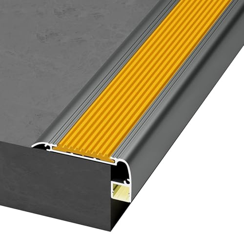 Profilo Paragradino Angolare in Alluminio da 100 cm Con canale LED, Profilo per Bordi per Scale a Forma di L da 58,5 mm x 24,3 mm per Pavimenti in Cemento e Legno(Gray yellow)