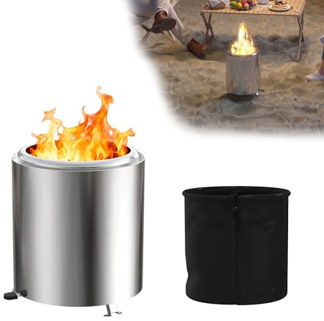 YRHome Poêle à bois portable sans fumée - En acier inoxydable - Avec sac - Coupe-vent - Pour camping et terrasse - Diamètre : 22 cm - Hauteur : 22 cm