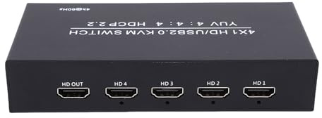 Diyeeni 4x1 HDMI KVM-Switch, 4K@60Hz KVM-Switcher mit 4 USB-Anschlüssen, für 2 Computer, die Bildschirm, Tastatur, Maus, Festplatten und Drucker Gemeinsam Nutzen, Unterstützt EDID, mit