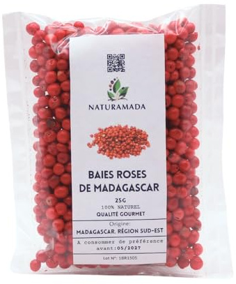 Baies Roses Entières de Madagascar, Poivre rose authentique, Épice Fine et Aromatique | Cuisine, Décoration culinaire, Infusion - Naturamada, 25g