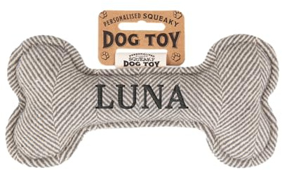 History & Heraldry Personalisiertes Quietschendes Hundespielzeug, Knochen Form, mit ` Luna` Aufschrift, Stoffspielzeug für Hunde