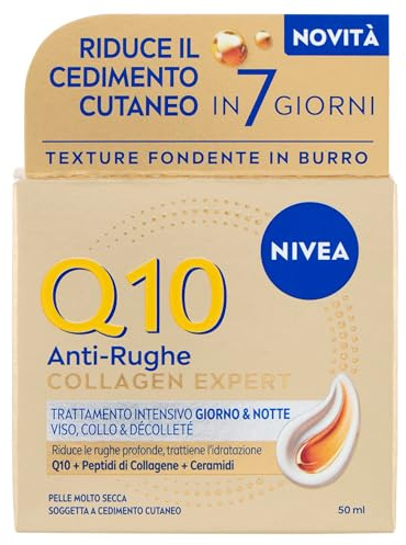 NIVEA Q10 Collagen Expert Intensivpflege Tag & Nacht 50 ml, Kollagen-Creme für Gesicht, Hals und Dècolleté mit Coenzym Q10, feuchtigkeitsspendende Anti-Falten-Gesichtscreme, Skincare für sehr trockene