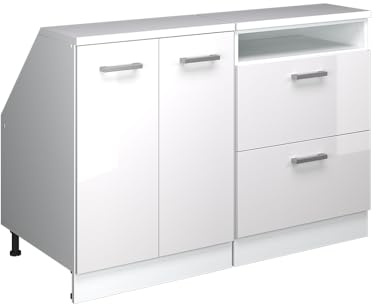 Vicco Küchenschrank für Dachschrägen R-Line, Weiß Hochglanz, 120 cm 2er Set Schrankkorpuss 60 cm Tiefe, geeignet für schräge Wände und Variable Küchenmontage