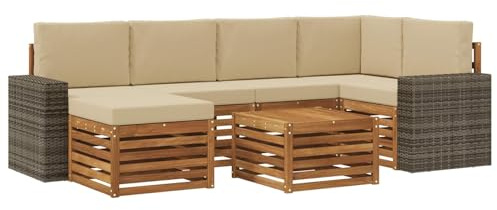 vidaXL Ecksofa Set mit Kissen 7 pcs Natur und Beige, Outdoorsofa, modernes Ecksofa-Set, Bequeme Gartenlounge, Terrassenplatz zum Entspannen